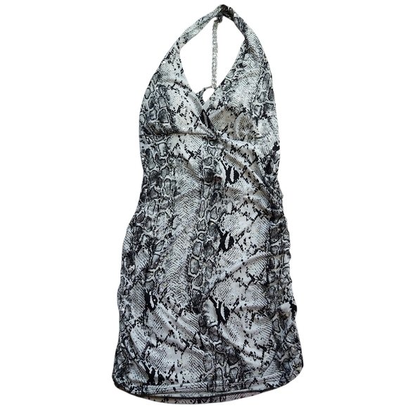 Vintage Y2K 90s mcbling snake print glitter sexy party clubbing dress Sz M - Picture 5 of 7